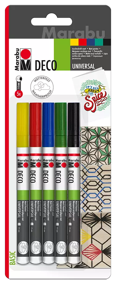 Marabu Deco Painter 5 pc blister assortment "Basic", 5 x 1-2 mm