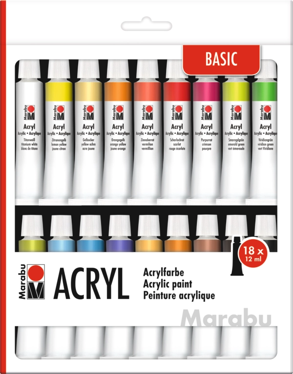 Marabu Acrylic Paints 18pc assortment, 18 x 12 ml Tubes