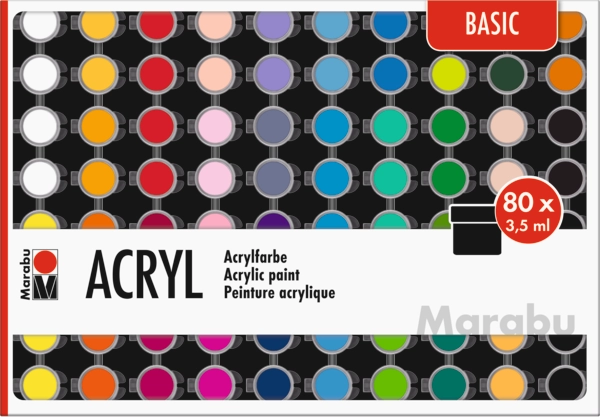 Marabu Acrylic Paints set BASIC, 80 x 3,5 ml