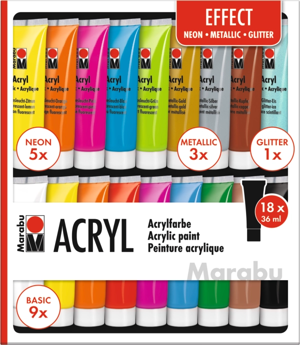 Marabu Acrylic Paints set EFFECT, 18 x 36 ml