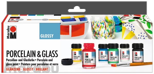 Marabu Porcelain & Glass Glossy starter set, 6 x 15 ml
