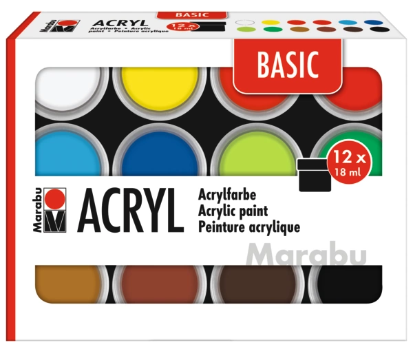 Marabu Acrylic Paints set BASIC, 12 x 18 ml