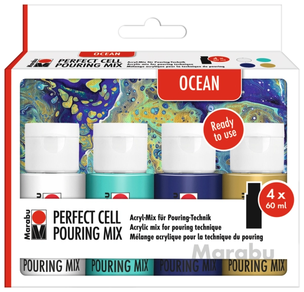 Marabu Perfect Cell Pouring Mix OCEAN, 4 x 60 ml