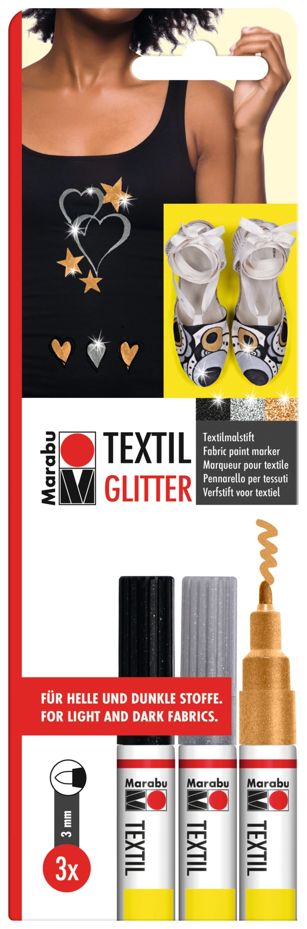 Marabu Textil Painter Glitter 3pc blister assortment, 3 x 3 mm