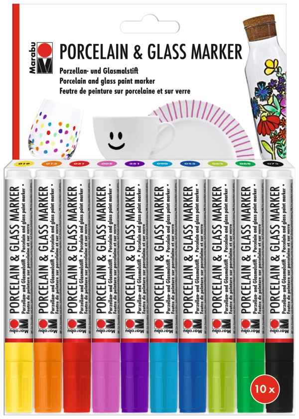 Marabu Porcelain & Glass Marker 10pc assortment, 10 x 3 mm
