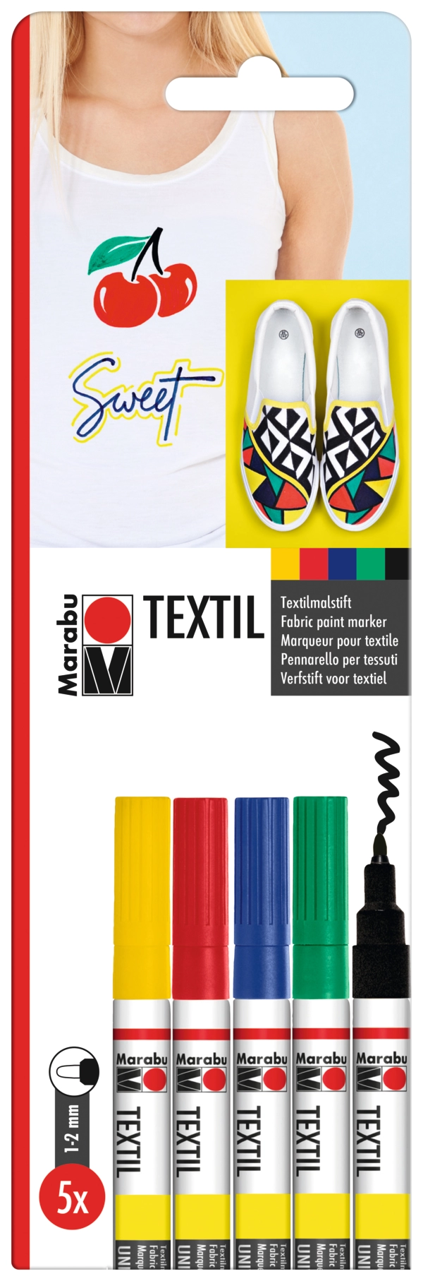 Marabu Textil Painter 5pc blister assortment, 5 x 1-2 mm