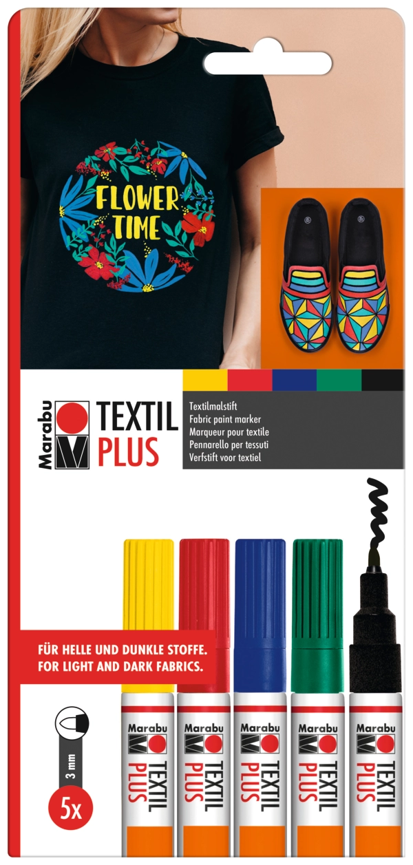 Marabu Textil Painter Plus 5pc blister assortment, 5 x 3 mm